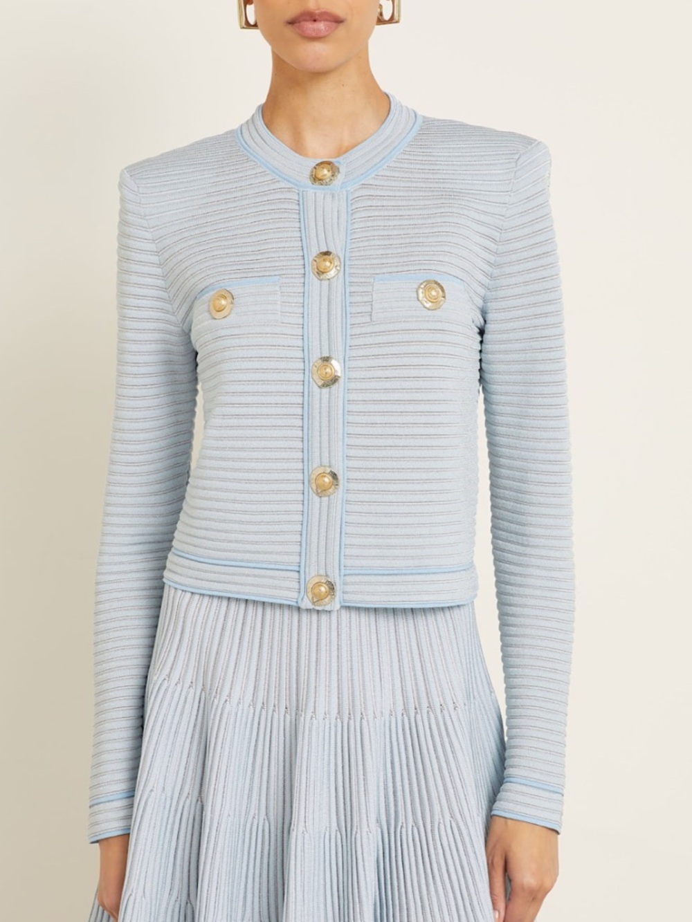 NWT New Balmain Buttoned Striped Knit Crop Cardigan Size 36 - Picture 10 of 10